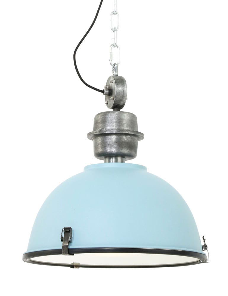 Licht blauwe stoere hanglamp Steinhauer Bikkel ø42 cm