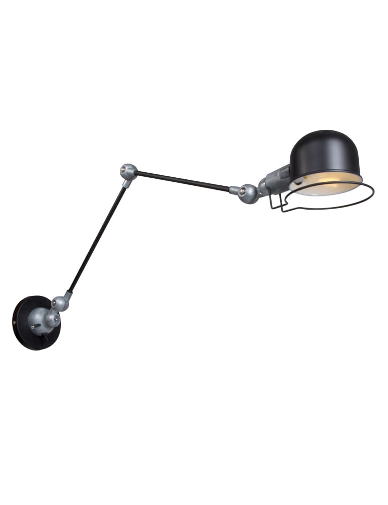 beu Soms Briesje Industriële wandlamp met lange arm Mexlite Davin zwart - Directlampen.nl