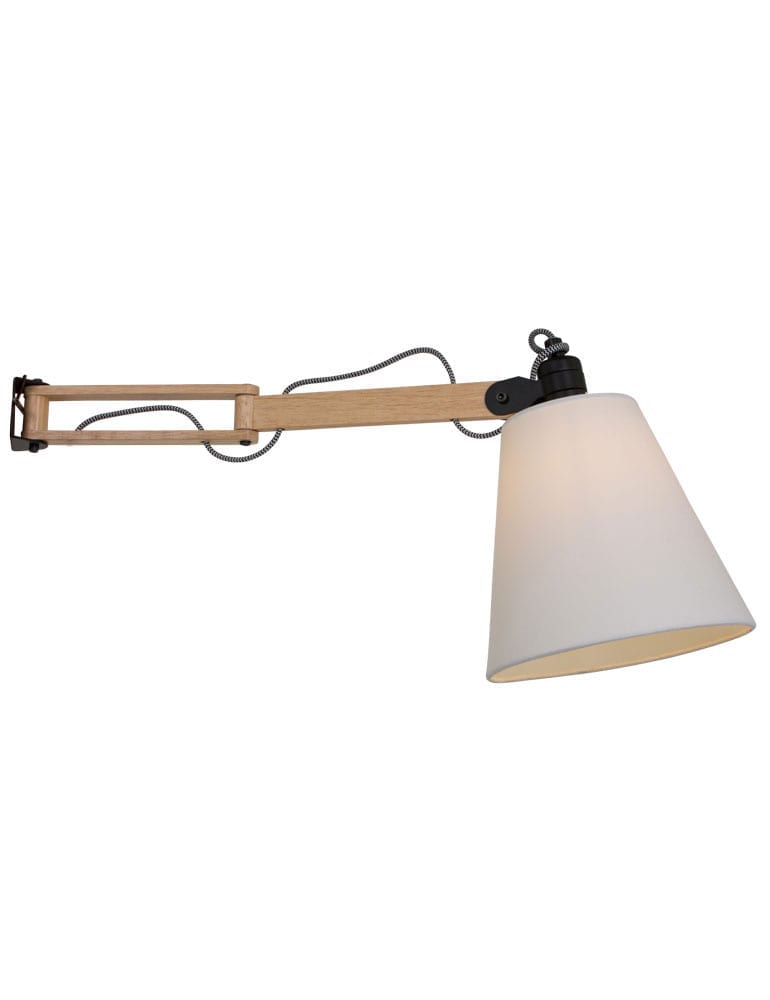 Laag Downtown verticaal Scandinavische wandlamp met kap Mexlite Dion hout - Directlampen.nl