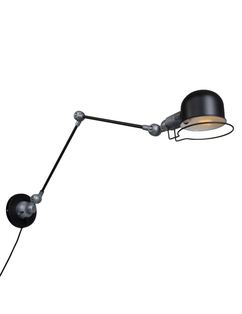 Genealogie Berg liter Industriële wandlamp met lange arm Mexlite Davin zwart - Directlampen.nl