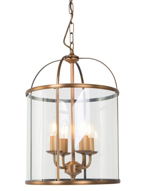 Klassieke hanglantaarn vierlichts Steinhauer Pimpernel brons met glas
