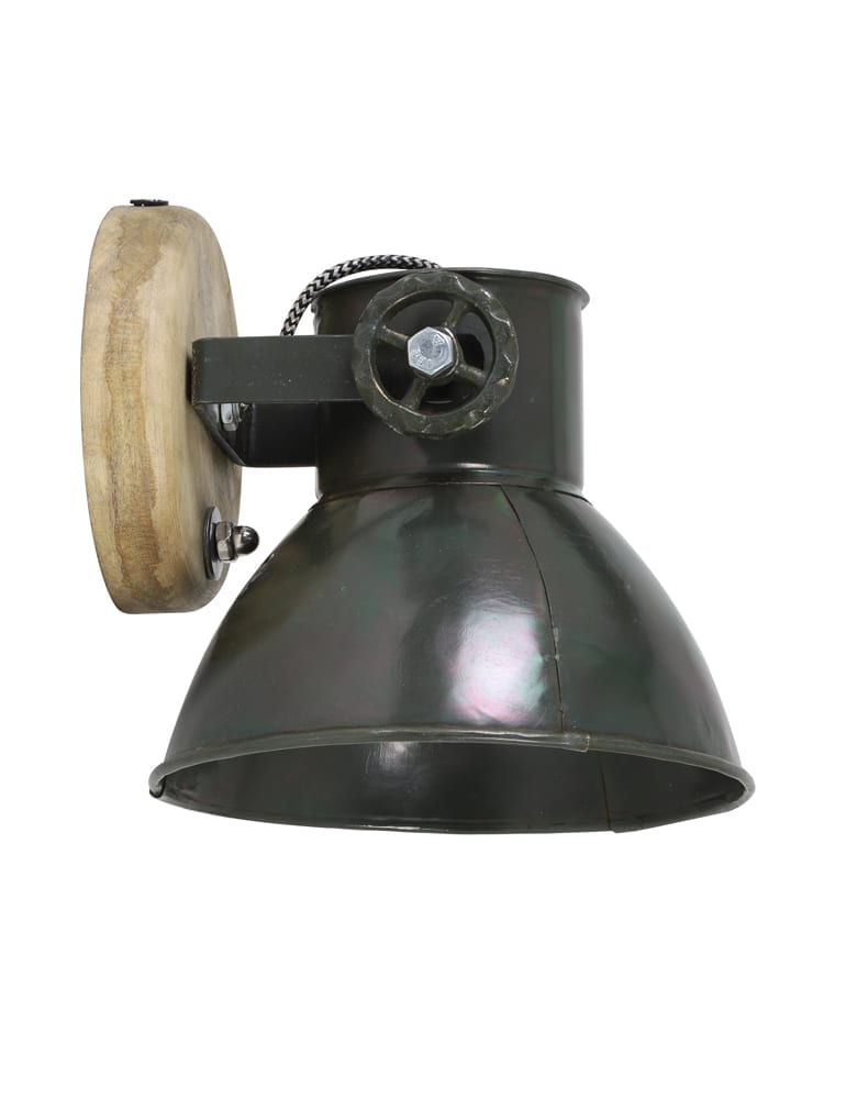 Voorstel Echt niet discretie Industriële wandlamp met houten details Light & Living Elay legergroen -  Directlampen.nl