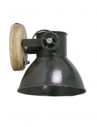 Industriële wandlamp zwart met houten detail