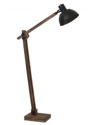 Landelijke houten vloerlamp met zwarte kap