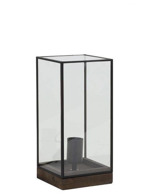 Rechthoekige tafellamp zwart met glas
