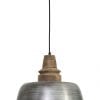 Zilveren hanglamp met houten opzetstuk