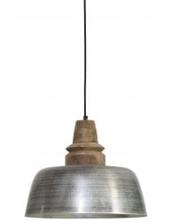 Zilveren hanglamp met houten opzetstuk