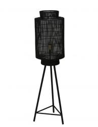 Zwarte driepoot vloerlamp met draadkap