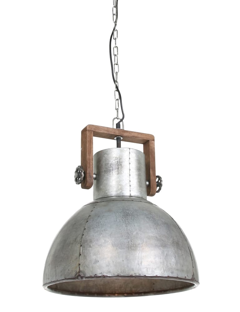 Stalen industriele hanglamp met hout-1678ZI