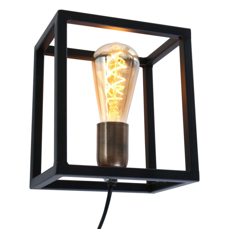 Industriele vierkante wandlamp Light & Living Glenny zwart