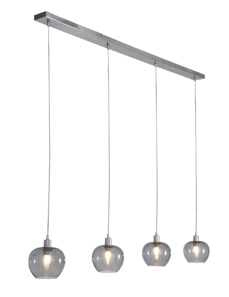 Vierlichts hanglamp met glas Steinhauer Lotus staal