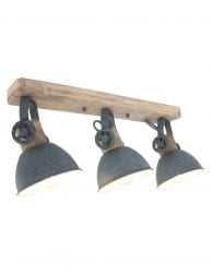 Houten plafondlamp met 3 groene spots Mexlite Gearwood