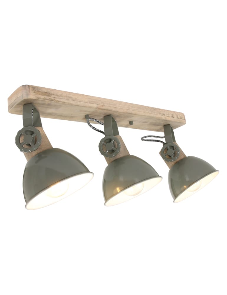 rechtdoor ginder stil Houten plafondlamp met 3 groene spots Mexlite Gearwood