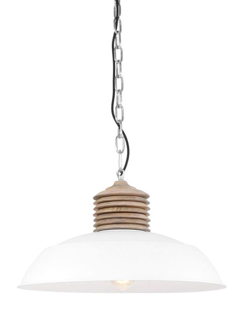 witte grote hanglamp met hout-7974W