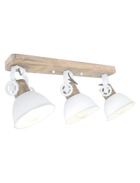 Scandinavische plafondlamp drie spots wit met hout Mexlite Gearwood