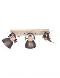 Houten plafondlamp met 3 bruine spots Mexlite Gearwood