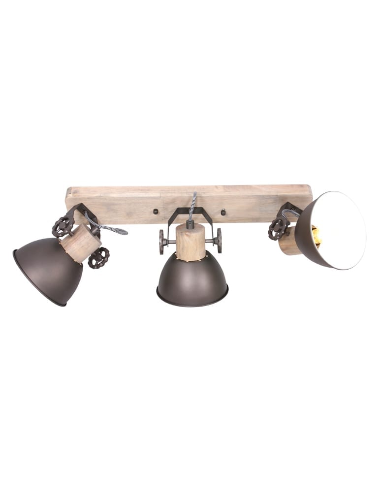 Conform Wolk Factureerbaar Houten plafondlamp met 3 bruine spots Mexlite Gearwood - Directlampen.nl