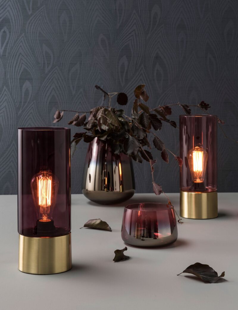 Tafellamp met roze glas Leitmotiv Lax goud - Afbeelding 2