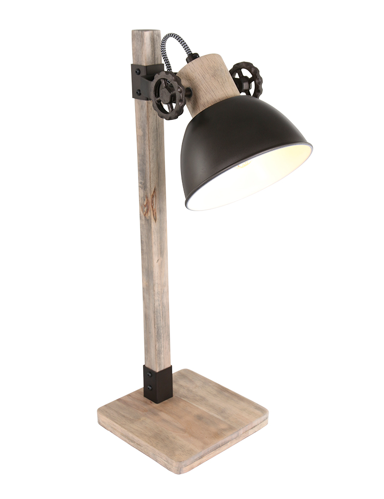 Houten tafellamp met zwart kapje Mexlite Gearwood