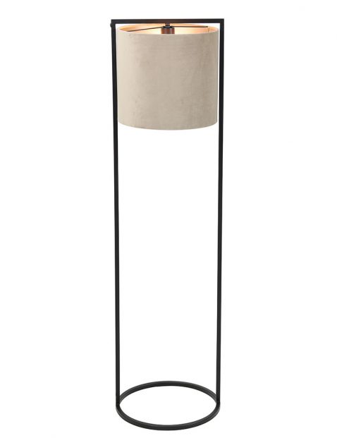 Zwarte staande vloerlamp met beige kap-