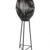 Zwarte driepoot vloerlamp met zwarte bol-