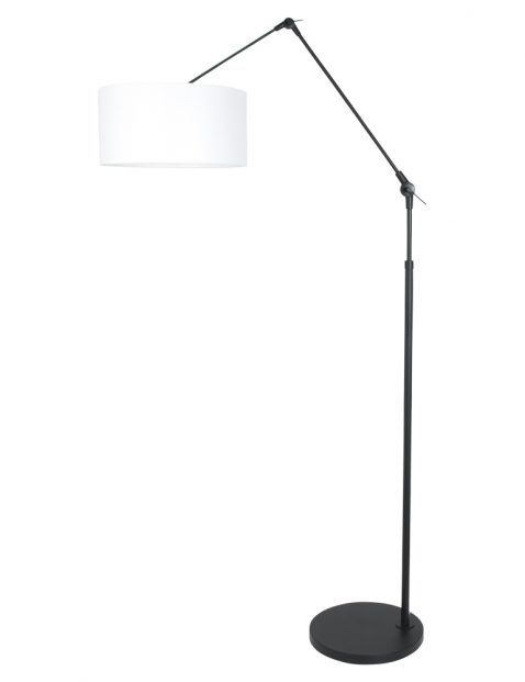 Verstelbare staande lamp met witte kap zwart - 8112ZW