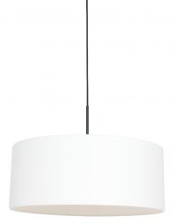 Hanglamp met ronde witte linnen kap zwart - 8154ZW