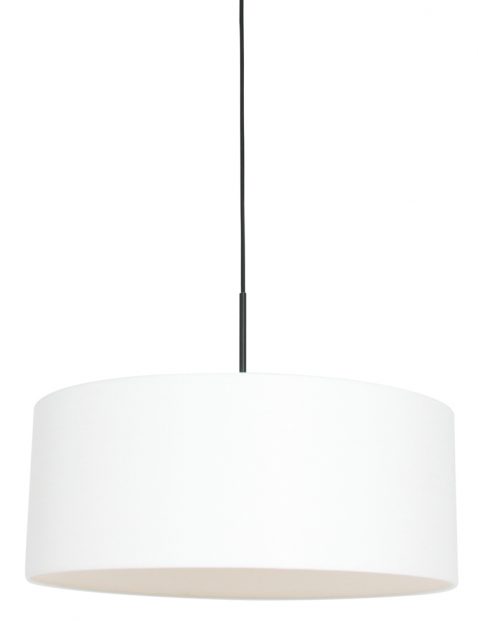 Hanglamp met ronde witte linnen kap zwart - 8154ZW
