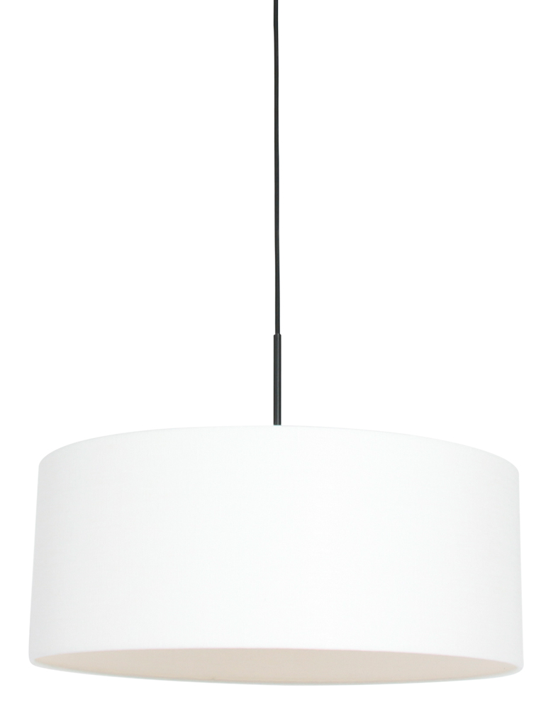 Hanglamp met ronde witte linnen kap zwart - 8154ZW