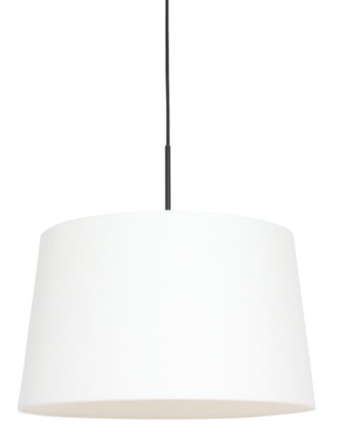 Hanglamp met linnen witte kap zwart - 8190ZW