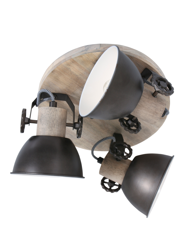 land extase gewelddadig Houten ronde plafondlamp 3 spots Mexlite Gearwood antraciet -  Directlampen.nl