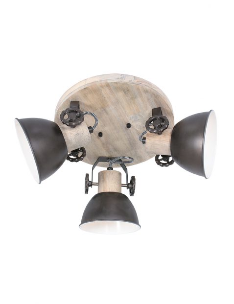Houten ronde plafondlamp 3 spots-3063A