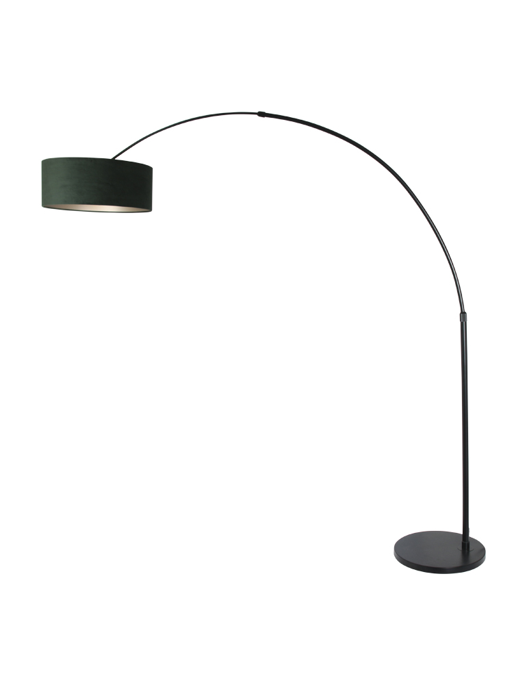 Zwarte booglamp met velvet groene kap-8127ZW