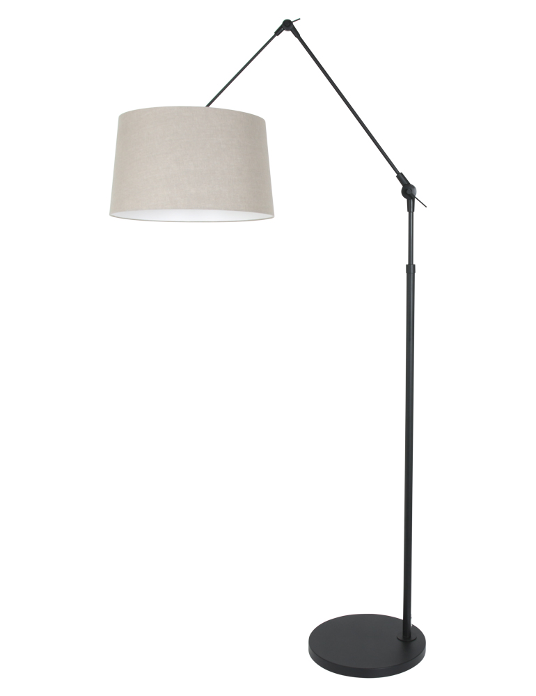 Demonteer Standaard element Staande lamp met grote knikarm Steinhauer Prestige Chic zwart met beige kap  - Directlampen.nl
