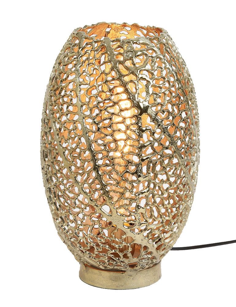 Tafellamp met koraal patroon gaatjes Light & Living Sinula goud Directlampen.nl