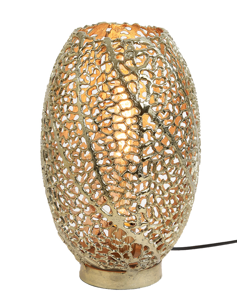 Gouden tafellamp met koraal patroon gaatjes-3236GO