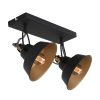 Tweelichts plafondlamp zwart met gouden binnenzijde - 3327ZW