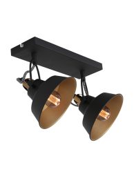 Tweelichts plafondlamp zwart met gouden binnenzijde - 3327ZW