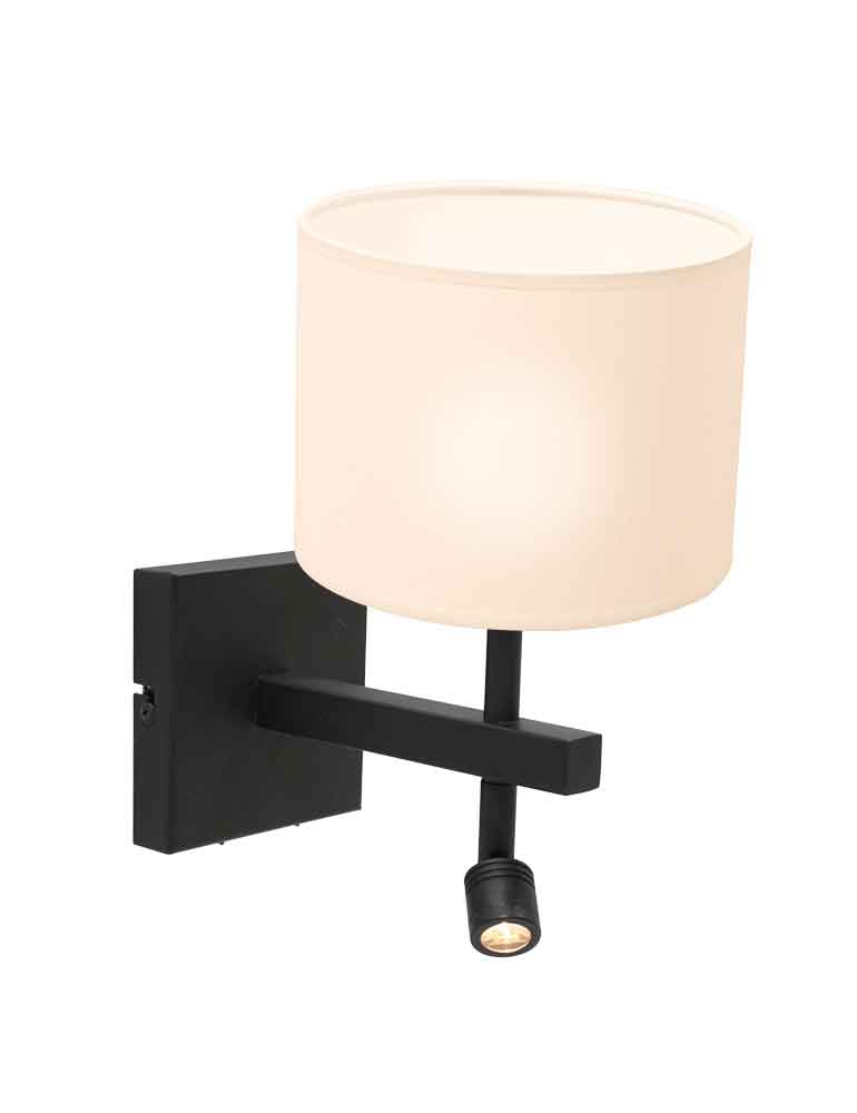 Wandlamp met leeslampje en witte kap Steinhauer Stang zwart-8202ZW