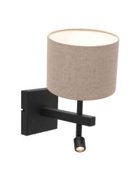 Schemerlamp wand met bruine kap Steinhauer Stang zwart-8203ZW