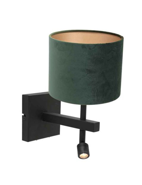 Wandlamp met groene kap en leeslampje Steinhauer Stang zwart-8205ZW