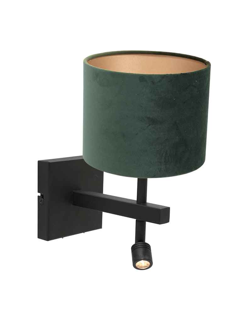 Wandlamp met groene kap en leeslampje Steinhauer Stang zwart-8205ZW