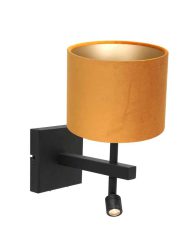 Wandlamp met okergele kap Steinhauer Stang zwart-8207ZW