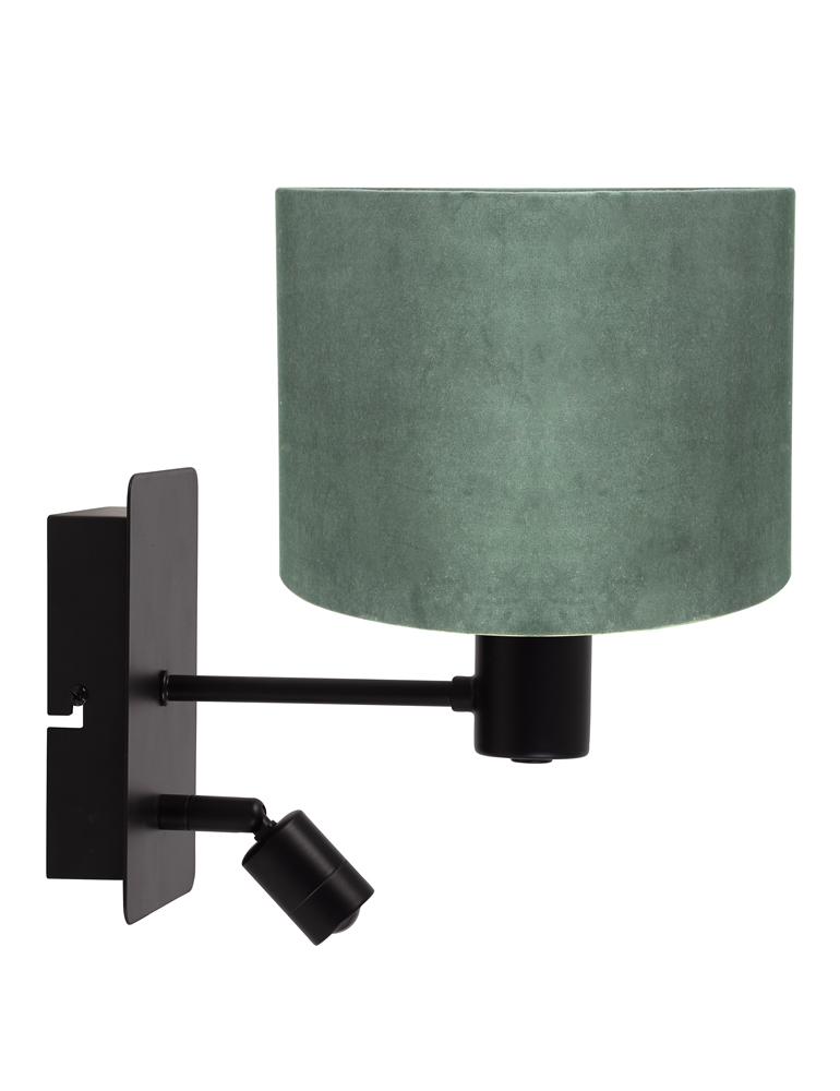 straf houder klasse Velvet wandlamp met leeslampje Light & Living Montana zwart met groen -  Directlampen.nl