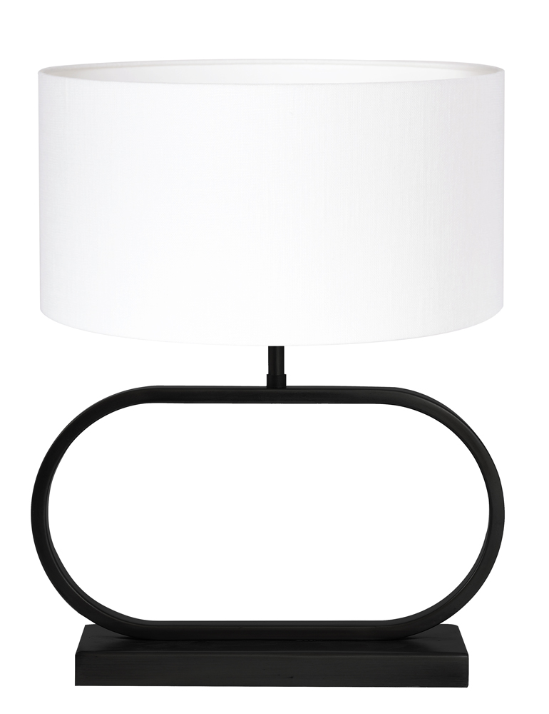 koppeling grootmoeder Getand Ovale tafellamp met witte kap Light & Living Jamiro zwart - Directlampen.nl