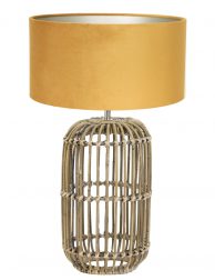 Rotan tafellamp met okergouden kap-7023B
