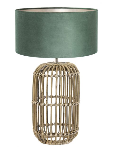 Landelijke lampenvoet met groene velvet kap-7026B