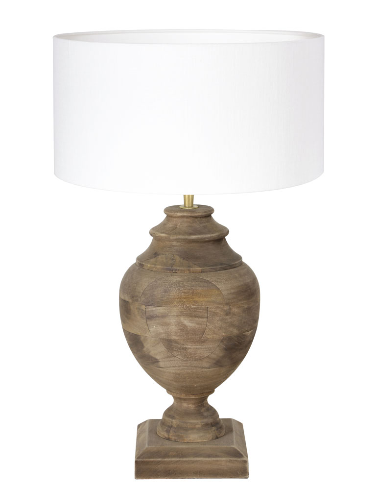 moe haag pastel Vaaslamp landelijk met witte kap Light & Living Milazzo hout -  Directlampen.nl