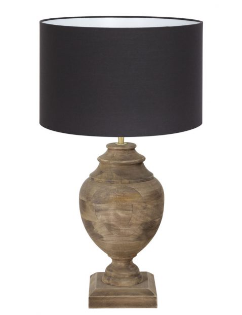 Vaaslamp hout met zwarte kap-7075B