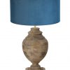 Houten tafellamp met fluweel blauwe kap-7076B